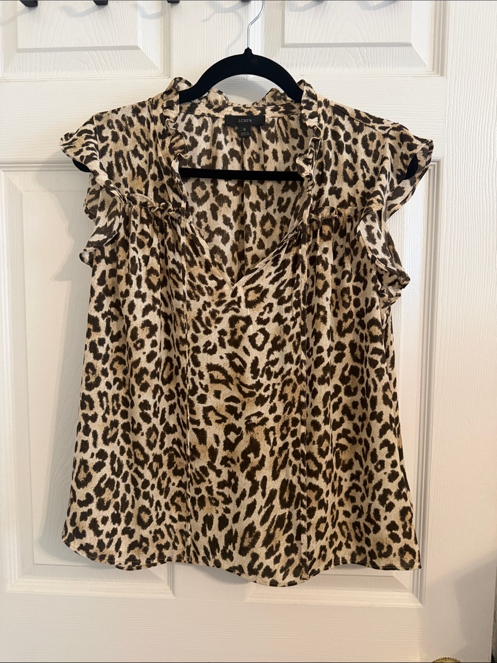 J. Crew Cheetah Print Sleeveless Shirt Tank Top Ruffle Sz Small